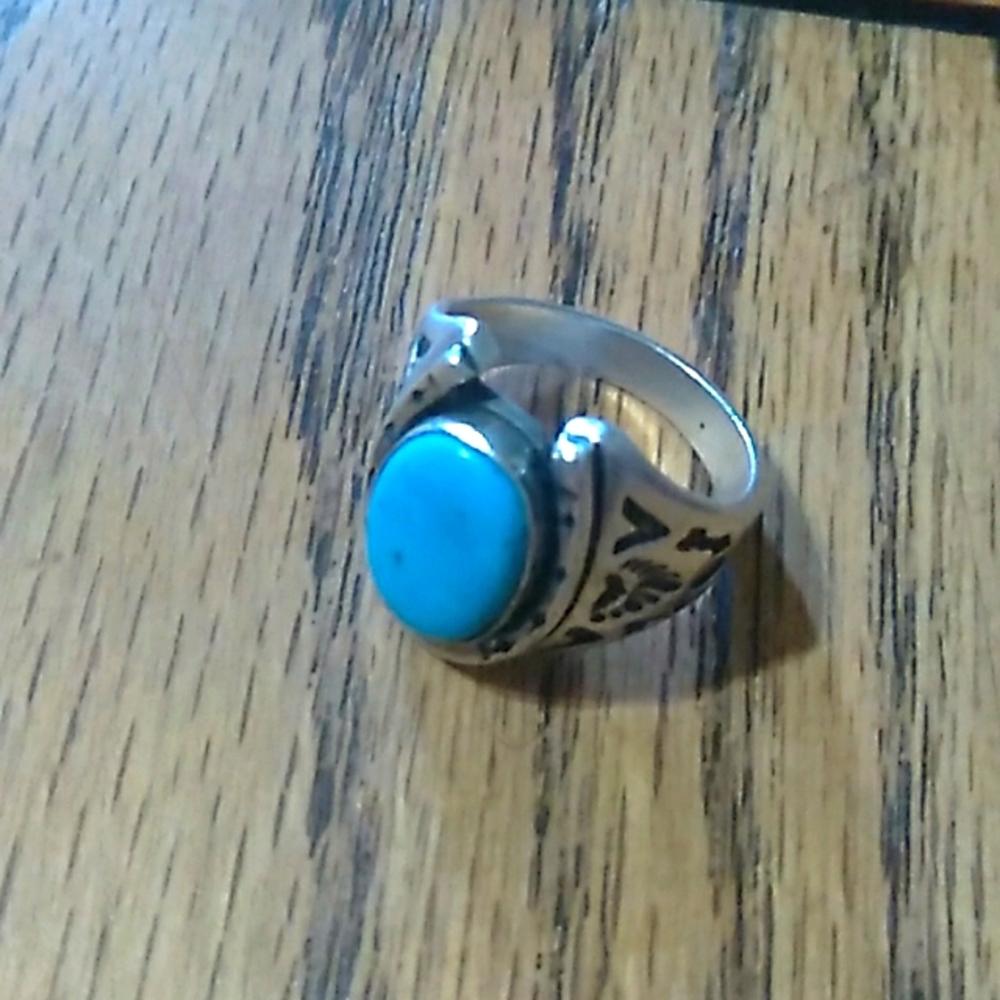 Vintage mens Sterling silver and turquoise horseshoe ring size 7 1/2